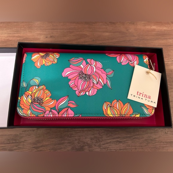Trina Turk Teal Wallet with Floral Design - Picture 3 of 6